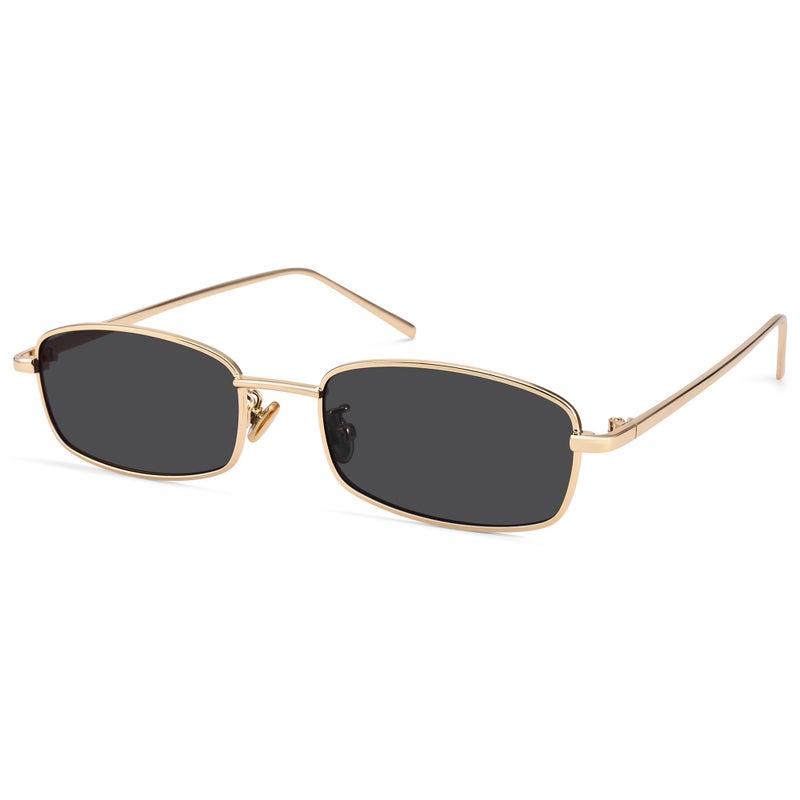 GLARDEFE Y2k Rectangle Sunglasses for Women Men - Retro 80s 90s Narrow Oval Shades(Gold/Grey) - Image 1
