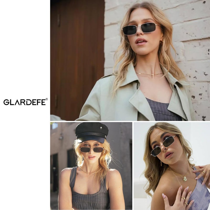 GLARDEFE Y2k Rectangle Sunglasses for Women Men - Retro 80s 90s Narrow Oval Shades(Gold/Grey) - Image 2