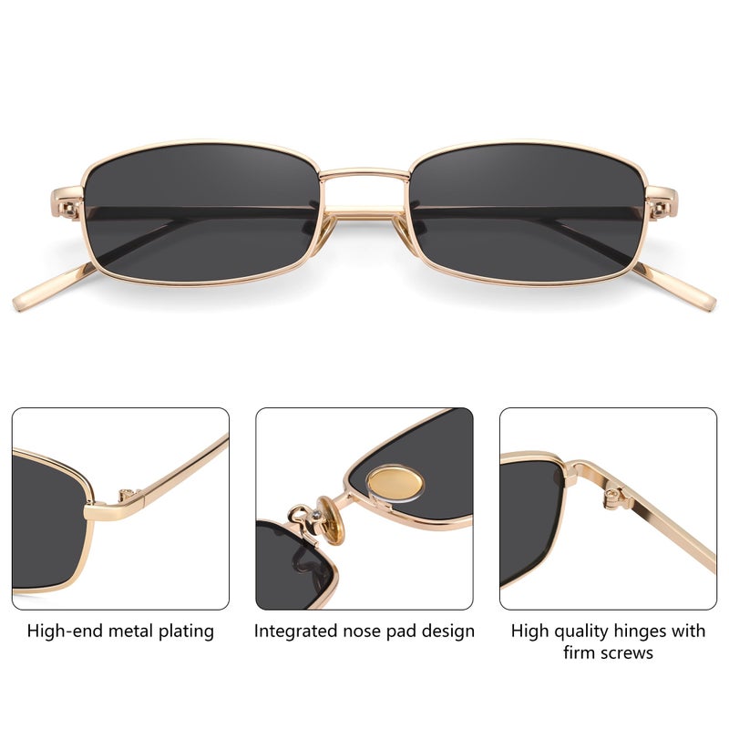 GLARDEFE Y2k Rectangle Sunglasses for Women Men - Retro 80s 90s Narrow Oval Shades(Gold/Grey) - Image 4