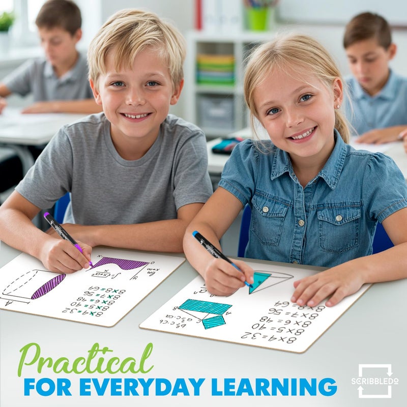 Scribbledo 6 Pack Small White Board Dry Erase Boards Classroom Pack Mini White Boards 9" x12â€ Personal Whiteboards for Students Teachers School Supplies Lapboards l 6 Mini Whiteboard Erasers Included - Image 2