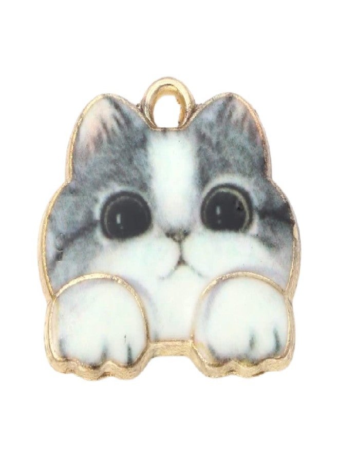 PEPPERLONELY 10PC Gray/White Cat Gold-Plated Alloy Animal Enamel Cat Charms Pendants 18x16mm - Image 2