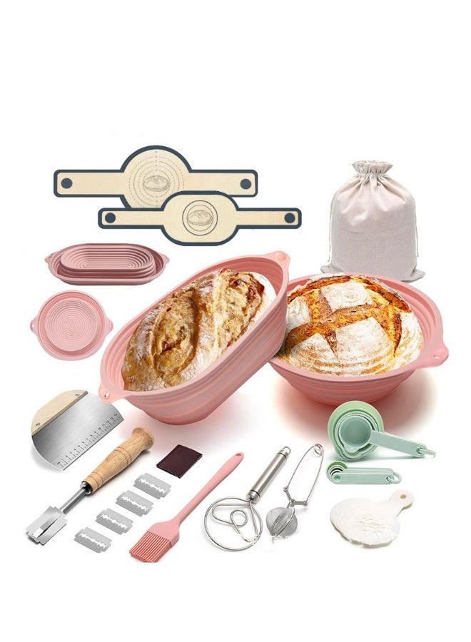 12-Piece Set Silicone Bread Proofing Basket, Sourdough Starter Kit Bread Proofing Basket Set,Complete Baking Supplies, Comes with Two Upgraded Silicone Bread Proofing Baskets, Foldable Silicone Brea - Image 1