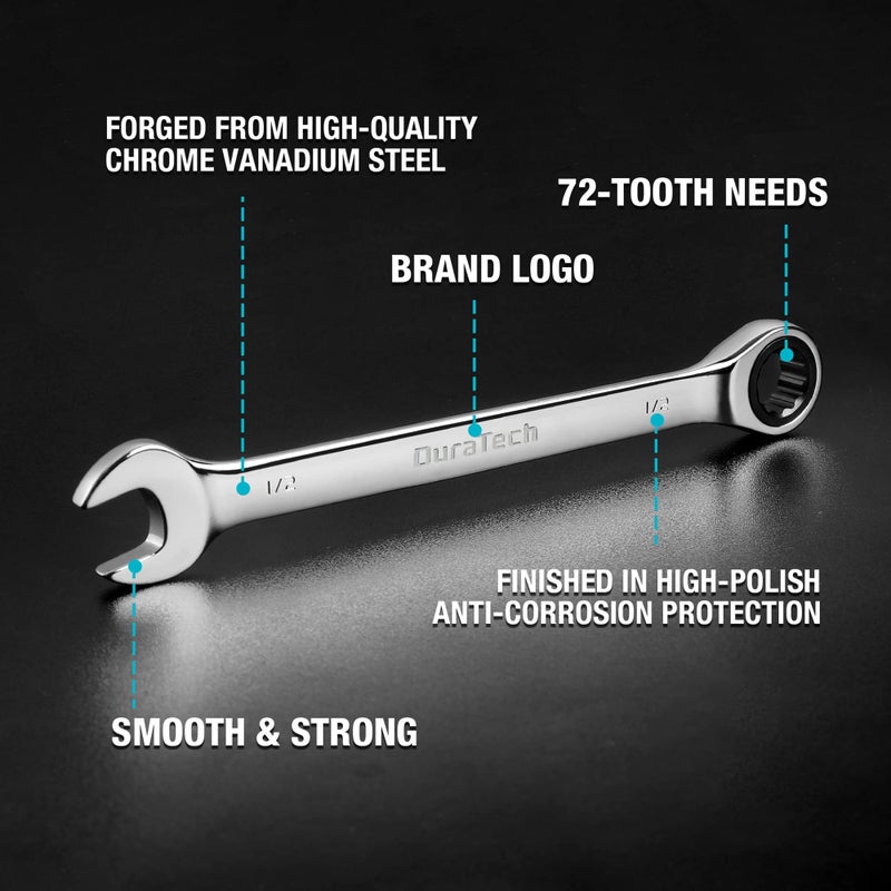DURATECH Ratcheting Wrench Set, Combination Wrench Set, SAE, 8-piece, 5/16" to 3/4", CR-V Steel, with Pouch - Image 3