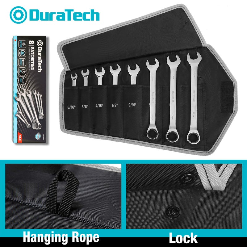 DURATECH Ratcheting Wrench Set, Combination Wrench Set, SAE, 8-piece, 5/16" to 3/4", CR-V Steel, with Pouch - Image 5