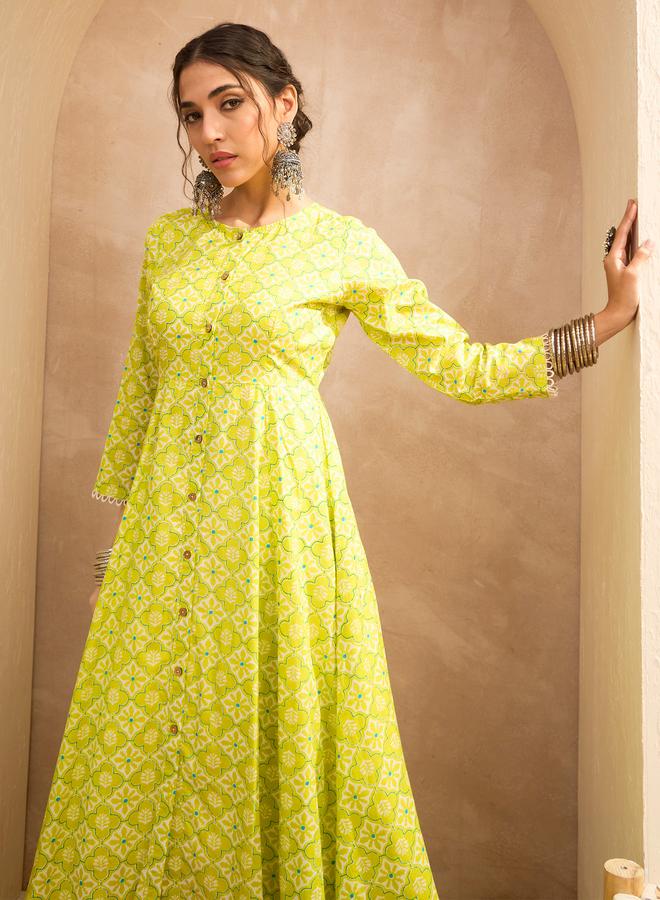 SASSAFRAS Green Floral Buttoned Pocket Kurta - Image 1