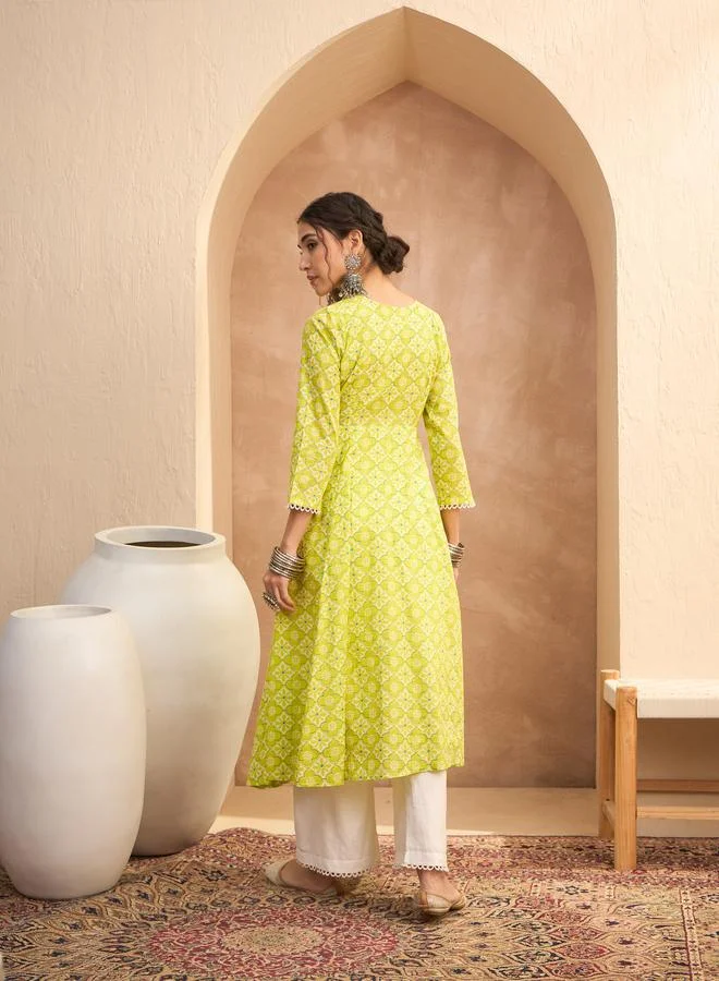 SASSAFRAS  Green Floral Buttoned Pocket Kurta for Women | Best Price UAE