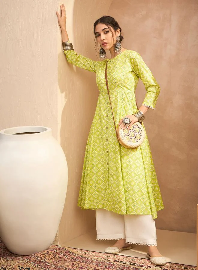 SASSAFRAS Sassafras Green Floral Buttoned Pocket Kurta