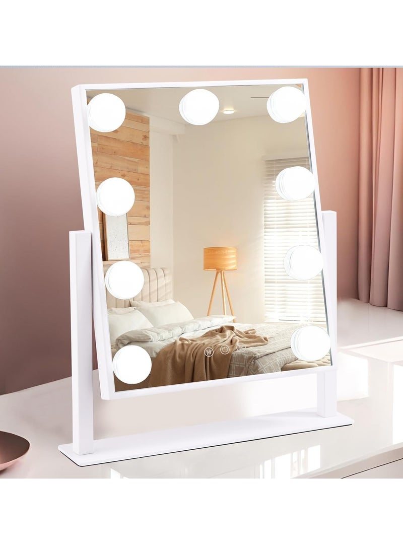 ETG - Vanity Mirror with Lights, Hollywood Lighted Makeup Mirror with 9 Dimmable Bulbs & 3 Color Lighting Modes, Detachable 10x Magnification, 360°Rotation, Smart Touch Control - Image 1