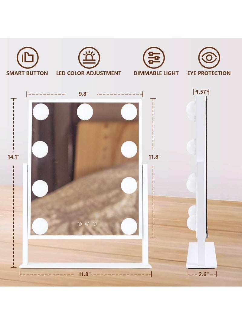 ETG - Vanity Mirror with Lights, Hollywood Lighted Makeup Mirror with 9 Dimmable Bulbs & 3 Color Lighting Modes, Detachable 10x Magnification, 360°Rotation, Smart Touch Control - Image 1