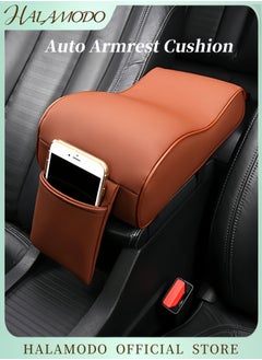 HALAMODO Car Center Console Cover Pad with Phone Storage Bag Auto Armrest Cushion Soft Memory Foam Auto Armrest Pillow Leather Center Console Arm Rest Padded Cushion Universal Car Accessories  - Image 1