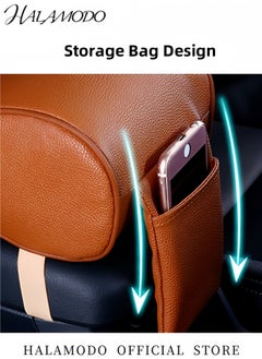HALAMODO Car Center Console Cover Pad with Phone Storage Bag Auto Armrest Cushion Soft Memory Foam Auto Armrest Pillow Leather Center Console Arm Rest Padded Cushion Universal Car Accessories  - Image 2