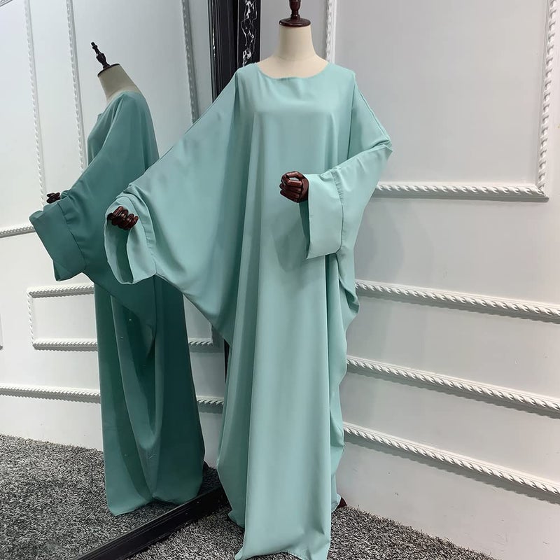 IKADEX Muslim Dress for Women Pakistani Kaftan Abaya Robe + Hijab Arabic Islamic Prayer Clothes Dubai Outfits Light Green Set - Image 4
