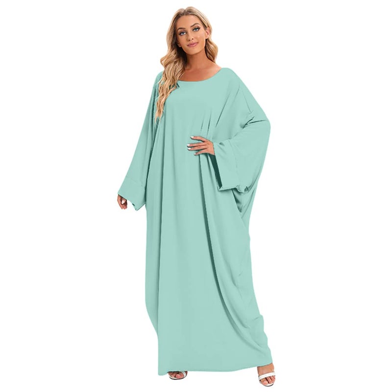 IKADEX Muslim Dress for Women Pakistani Kaftan Abaya Robe + Hijab Arabic Islamic Prayer Clothes Dubai Outfits Light Green Set - Image 5