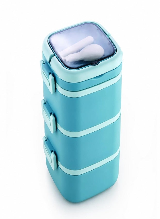 Gcrox 3 Compartment Cubex Insulated Food Container with Attractive Spoon - Airtight Leak-Proof Lunch Box for Office, School, Picnic 1140ml- Green - Image 1
