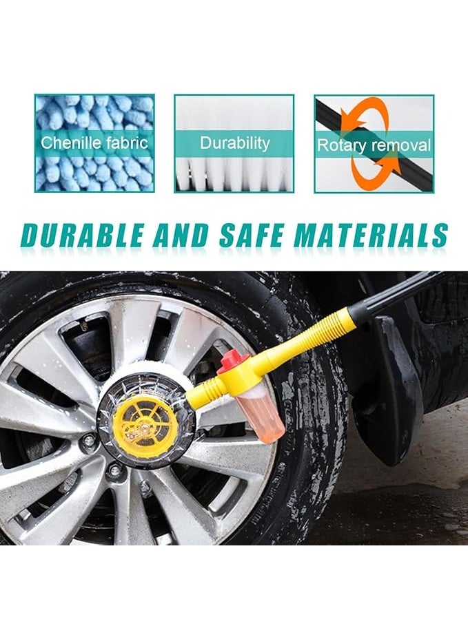 povtii فرشاة غسيل سيارات دوارة - فرشاة تنظيف أوتوماتيكية تدور 360 درجة بمقبض طويل وشعيرات شينيل ناعمة قابلة للفصل | أداة غسيل سيارات عالمية مع خرطوم بطول 5 أمتار للسيارات، وسيارات الدفع الرباعي، والدراجات النارية، والشاحنات - Image 5
