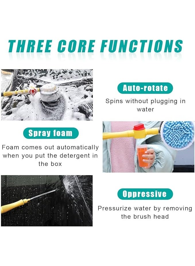 povtii فرشاة غسيل سيارات دوارة - فرشاة تنظيف أوتوماتيكية تدور 360 درجة بمقبض طويل وشعيرات شينيل ناعمة قابلة للفصل | أداة غسيل سيارات عالمية مع خرطوم بطول 5 أمتار للسيارات، وسيارات الدفع الرباعي، والدراجات النارية، والشاحنات - Image 3