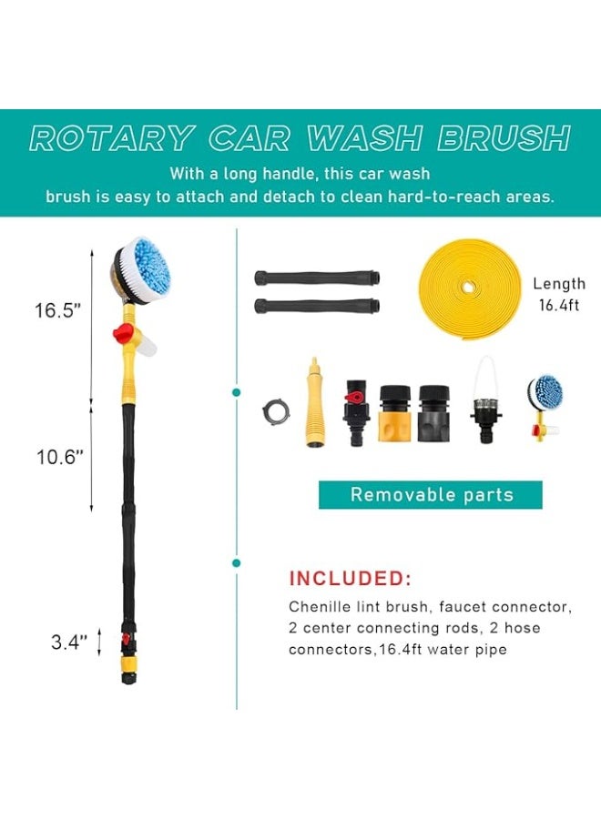 povtii فرشاة غسيل سيارات دوارة - فرشاة تنظيف أوتوماتيكية تدور 360 درجة بمقبض طويل وشعيرات شينيل ناعمة قابلة للفصل | أداة غسيل سيارات عالمية مع خرطوم بطول 5 أمتار للسيارات، وسيارات الدفع الرباعي، والدراجات النارية، والشاحنات - Image 2