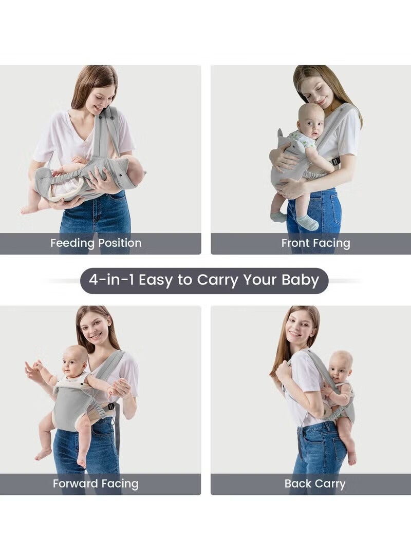 AGREON Baby Carrier Newborn to Toddler with Pocket, 4-in-1 Easy to Wear Ergonomic Adjustable Breathable Carrier Slings, Perfect for Baby Infants up to 15kg Toddlers, Grey - Image 4