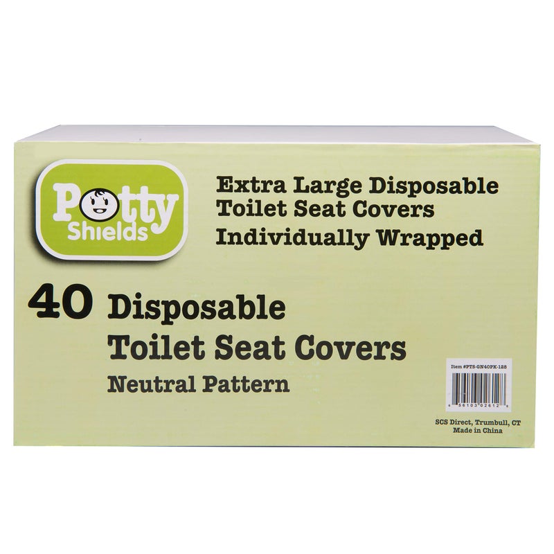 Potty Shields أغطية مقاعد المرحاض القابلة للتصرف (40 عبوة) - غطاء مرحاض XL مقاوم للماء للأطفال، والكبار - محمول ومغلف بشكل فردي للسفر، وتدريب الحمام، والعطلات، والحمامات العامة - Image 2