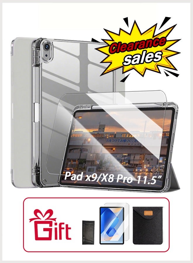 [Clearance Sales] Honor Pad X9 Case With Pen Slot, Honor Tablet 11.5-Inch Cover, Tpu Transparent Case Tri-Fold Stand Smart Wake-Up/ AED 23 Gift Set Anti-Glare Protective Film - Gray - Image 1