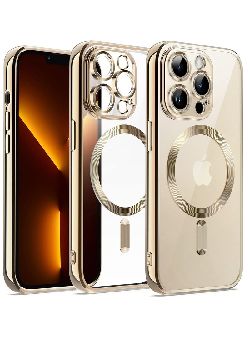 LINJIE For Iphone 13 Pro Max 6.7Inch Inch Wireless Charging Magnetic Mobile Phone Case Ultra Thin Transparent Tpu Flexible Silicone Protective Cover For Magsafe Charger Drop Resistant Gold - Image 1