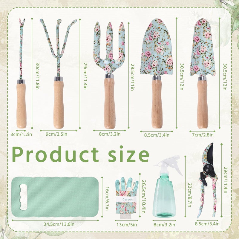 WNJ 10-Piece Floral Garden Tools Set with Tote Bag, Heavy Duty Gardening Kit with Pruning Shears, Trowels, Rake, Sprayer, Kneeling Pad & Gloves - Gift for Women, Gardener, Mother's Day - Image 2