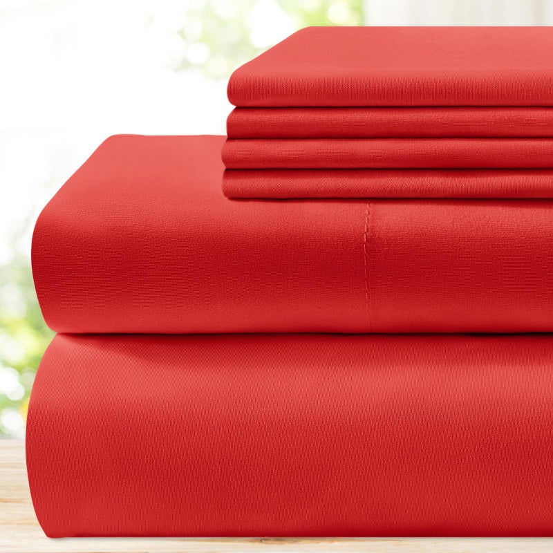 BYSURE مجموعة صفائح سرير من 6 قطع (King Cherry Red) - فندق Super Super 1800 Thread Count 100 ٪ من ألواح الألياف الدقيقة مع جيوب عميقة التجاعيد وتتلاشى مقاومة - Image 1