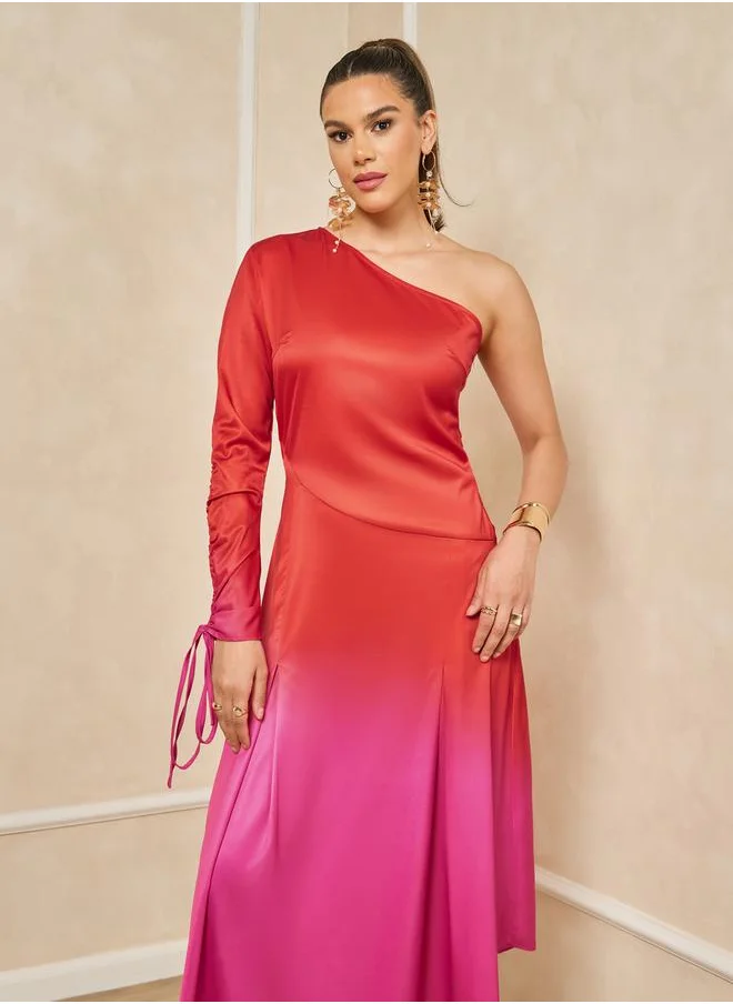 ستايلي Color Block One Shoulder A-Line Maxi Dress