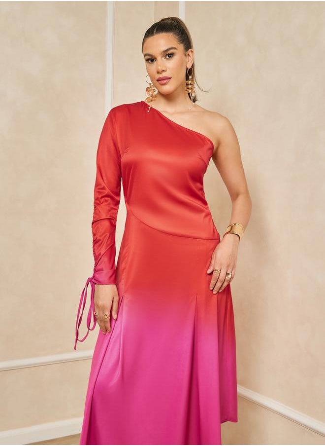 Styli Color Block One Shoulder A-Line Maxi Dress  - Image 3