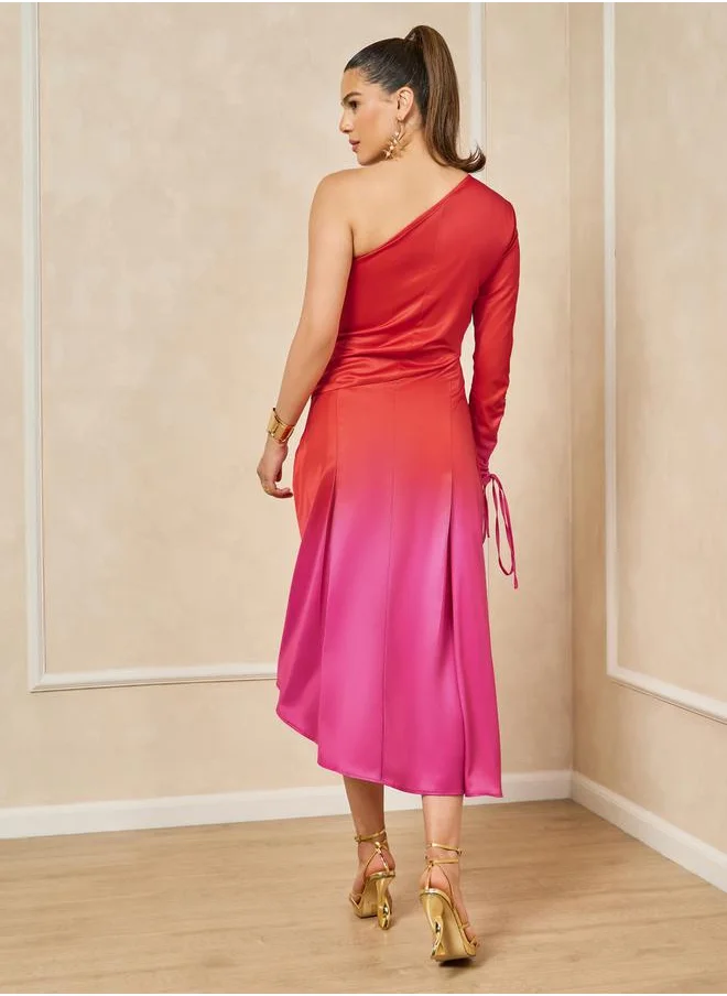 ستايلي Color Block One Shoulder A-Line Maxi Dress