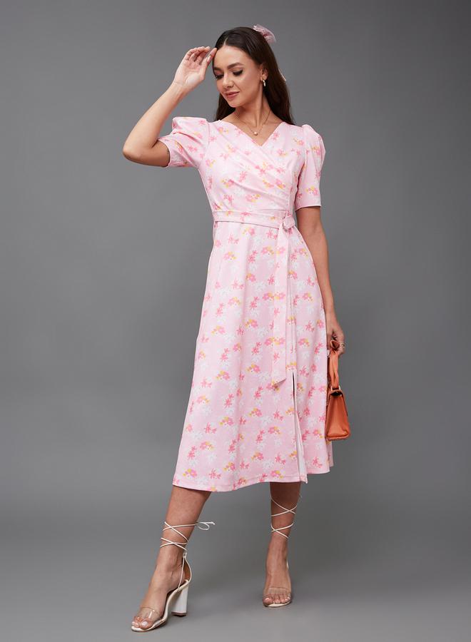 Styli Floral Wrap Midi Dress - Image 1