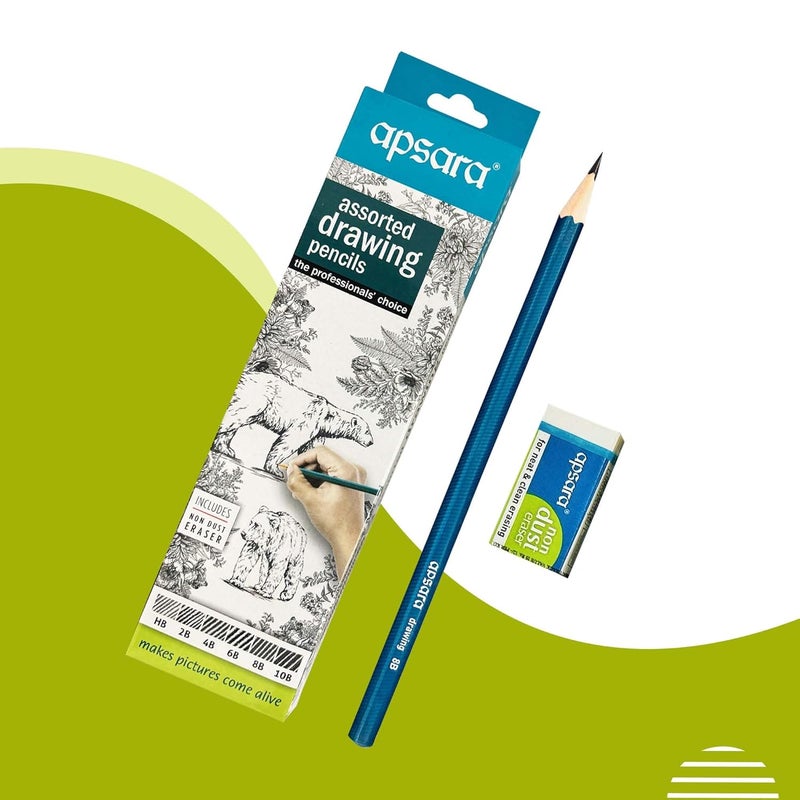 Apsara Apsara Assorted Drawing Pencils Six Distinctive Grades Hb 2b 4b 6b 8b 10b Impregnated Lead Smooth Consistent Lines Includes Nondust Eraser for Artists Pack of 6  - Image 4