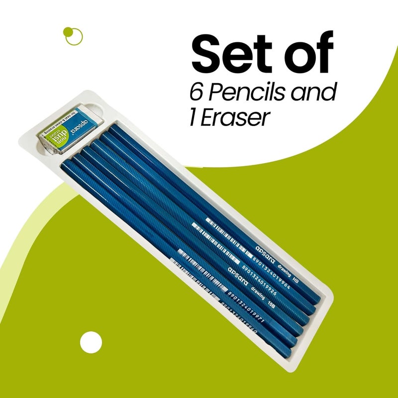 Apsara Apsara Assorted Drawing Pencils Six Distinctive Grades Hb 2b 4b 6b 8b 10b Impregnated Lead Smooth Consistent Lines Includes Nondust Eraser for Artists Pack of 6  - Image 3