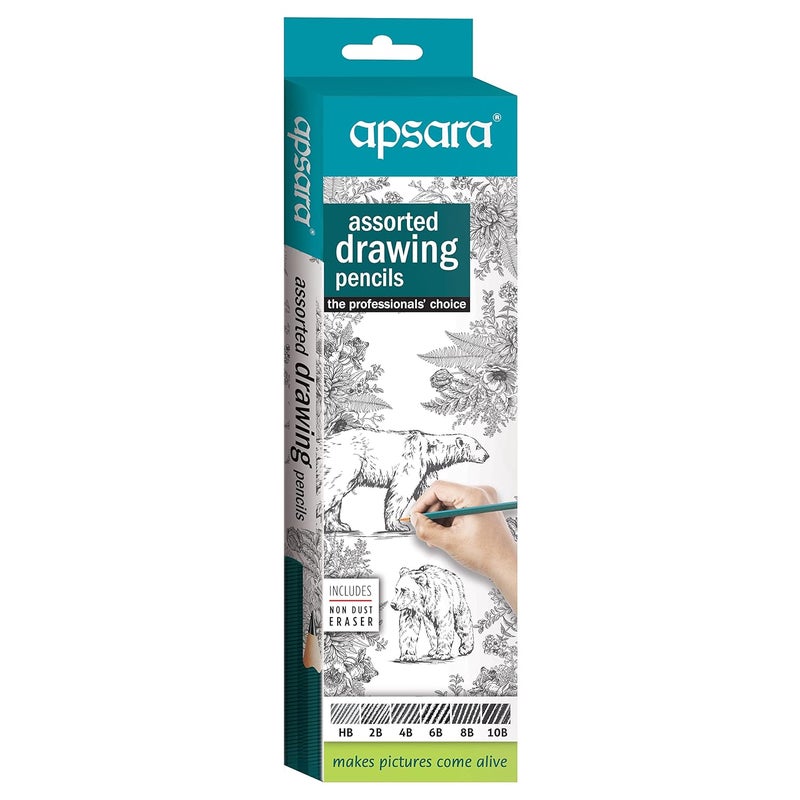 Apsara Apsara Assorted Drawing Pencils Six Distinctive Grades Hb 2b 4b 6b 8b 10b Impregnated Lead Smooth Consistent Lines Includes Nondust Eraser for Artists Pack of 6  - Image 1