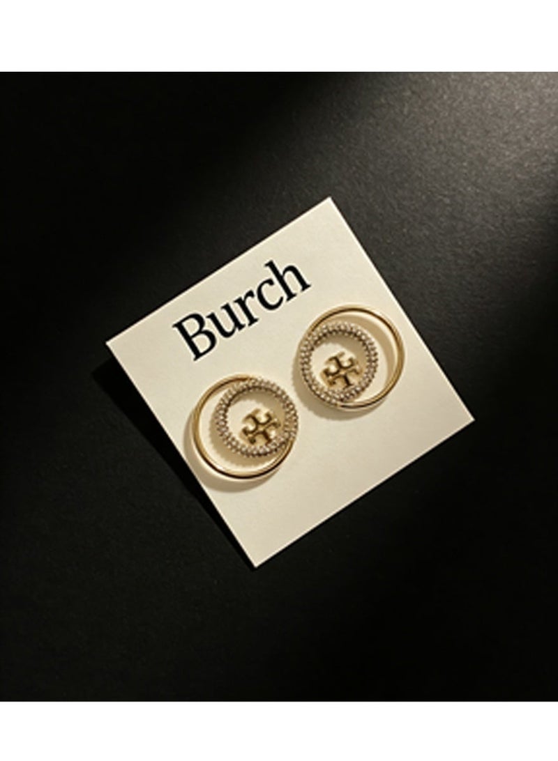 Burch Double Circle Earrings - Logo Embellishment, Gold-Tone Metal, Minimalist Design, Statement Jewelry for Daily  Evening Styling - Image 5