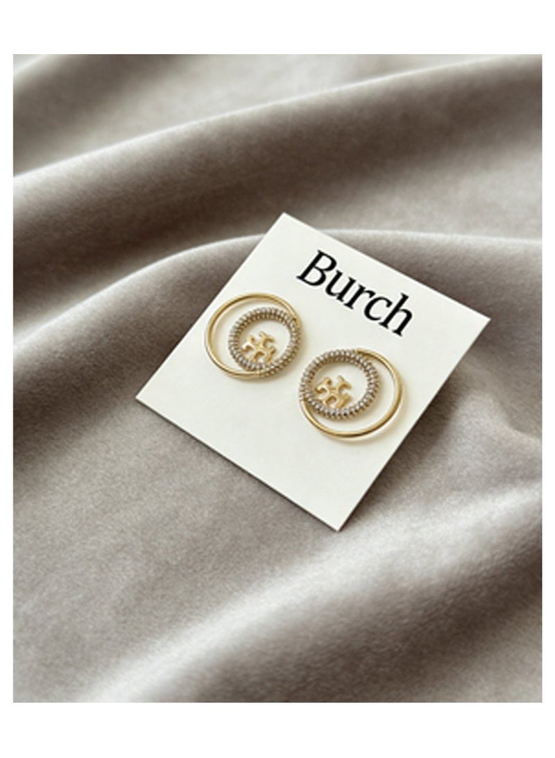 Burch Double Circle Earrings - Logo Embellishment, Gold-Tone Metal, Minimalist Design, Statement Jewelry for Daily  Evening Styling - Image 2