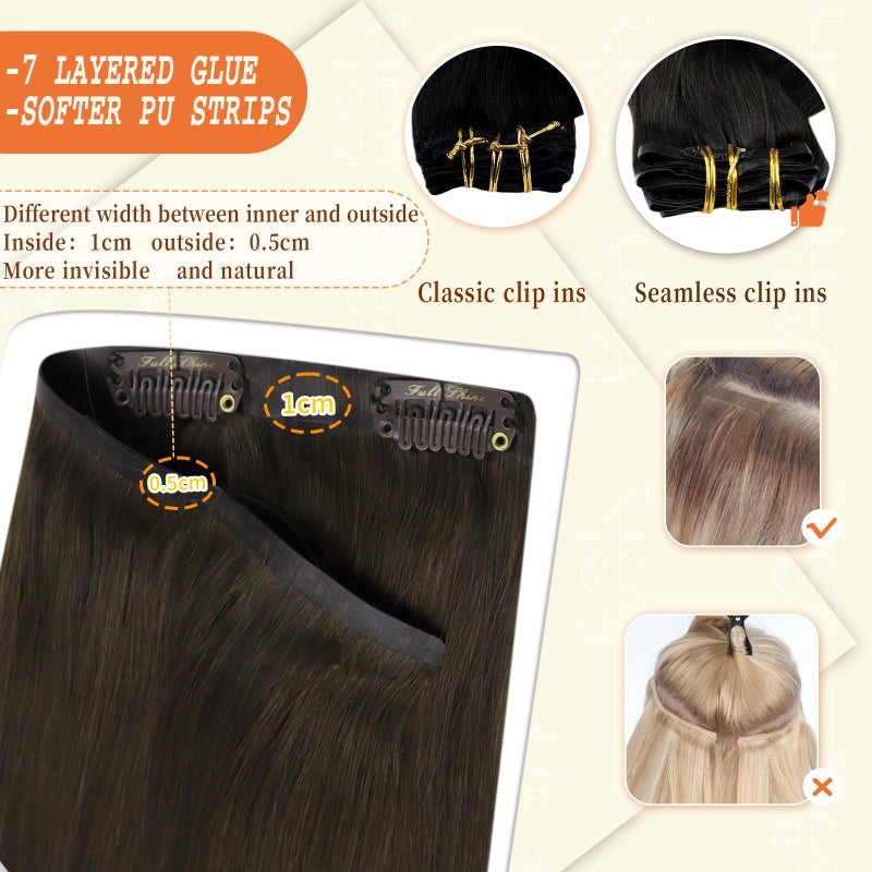 Full Shine Seamless Clip in Hair Extensions Human Hair Brown Remy Hair Extensions Clip in Darkest Brown Straight Natural Hair Extension for Women 12 Inch 8 PCS 95 G - Image 4