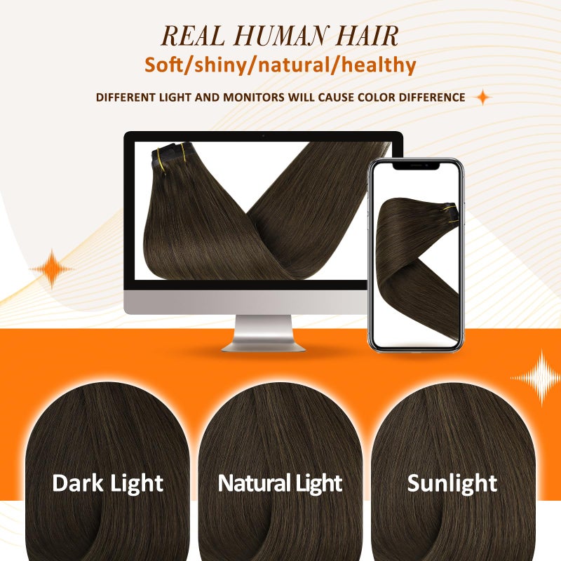 Full Shine Seamless Clip in Hair Extensions Human Hair Brown Remy Hair Extensions Clip in Darkest Brown Straight Natural Hair Extension for Women 12 Inch 8 PCS 95 G - Image 5