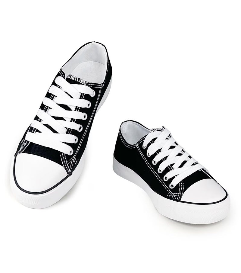 Haifago Canvas Shoes for Women Casual Low Top Sneakers, Womens Fashion Classic Lace Up Walking Shoes for Everyday Wear Black - Image 1