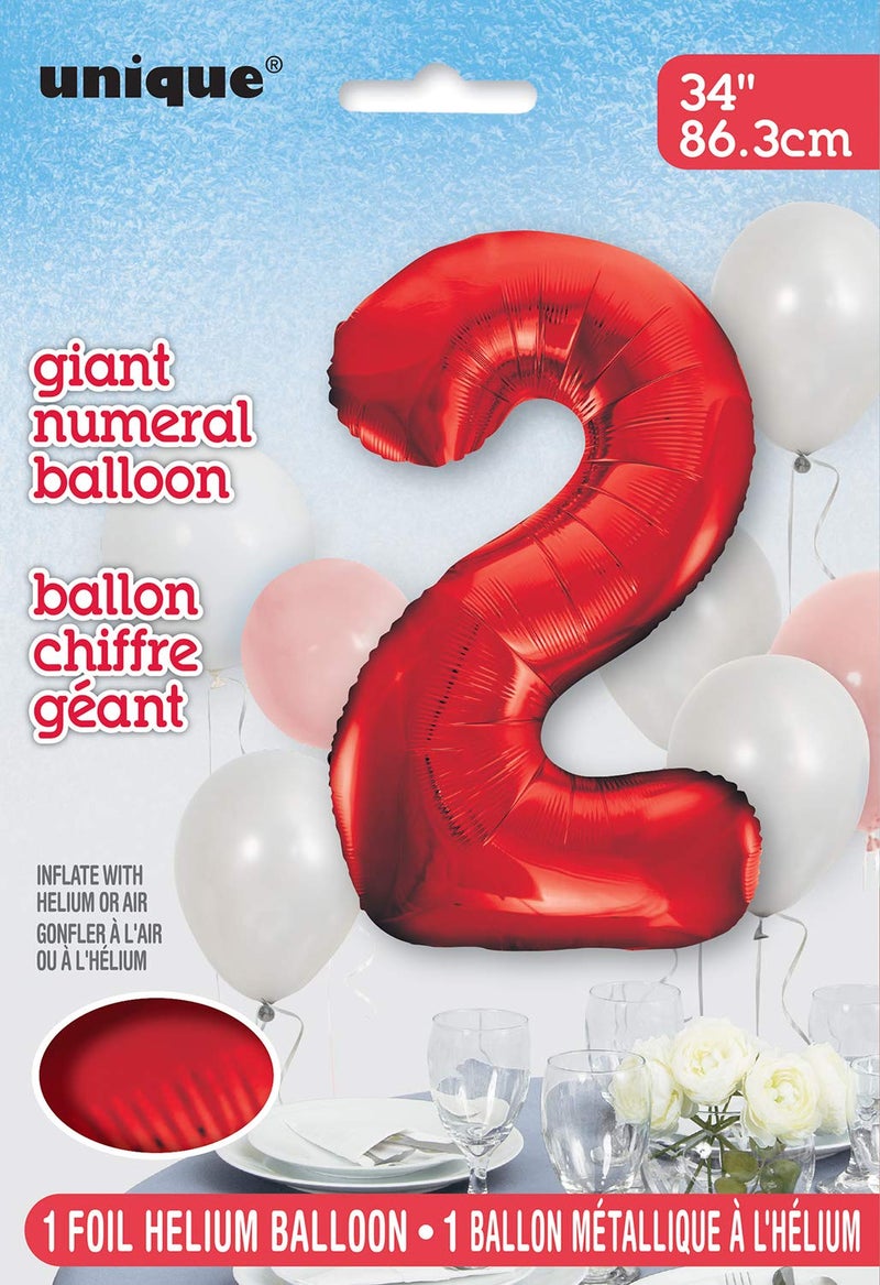Unique Party 55852-34" Giant Red Foil Number 2 Balloon - Image 2