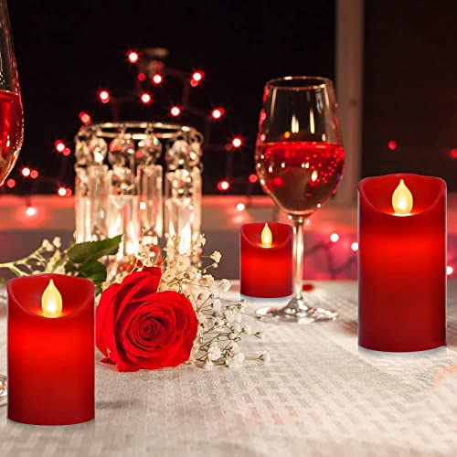 Hanzim Flameless Battery Operated Flickering Candles:3PACK Red Real Wax Pillar Candle,Electric LED Candle with 10-Key Remote Control and 24 Hours Timer for Home Decoration Holiday Party - Image 3