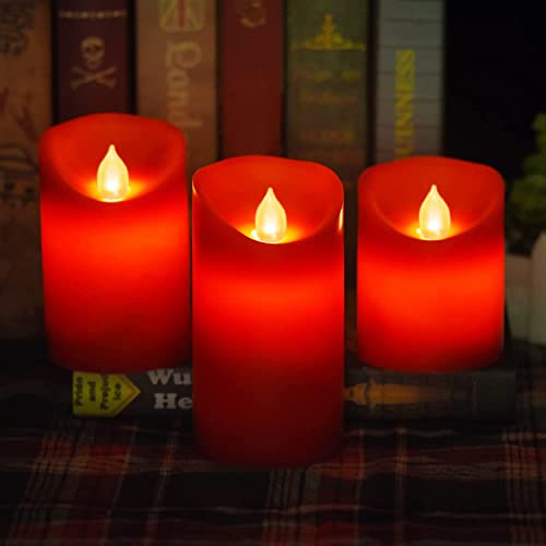 Hanzim Flameless Battery Operated Flickering Candles:3PACK Red Real Wax Pillar Candle,Electric LED Candle with 10-Key Remote Control and 24 Hours Timer for Home Decoration Holiday Party - Image 2