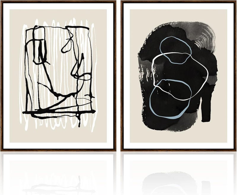 GULETHUN Canvas Wall Art for Living Room Bathroom Wall Decor, Artwork Canvas Prints Line Abstract Ink Painting Modern Framed Office Home Decorations Family Picture,12" x 16" 2 Pieces - Image 1