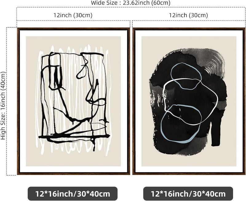 GULETHUN Canvas Wall Art for Living Room Bathroom Wall Decor, Artwork Canvas Prints Line Abstract Ink Painting Modern Framed Office Home Decorations Family Picture,12" x 16" 2 Pieces - Image 2