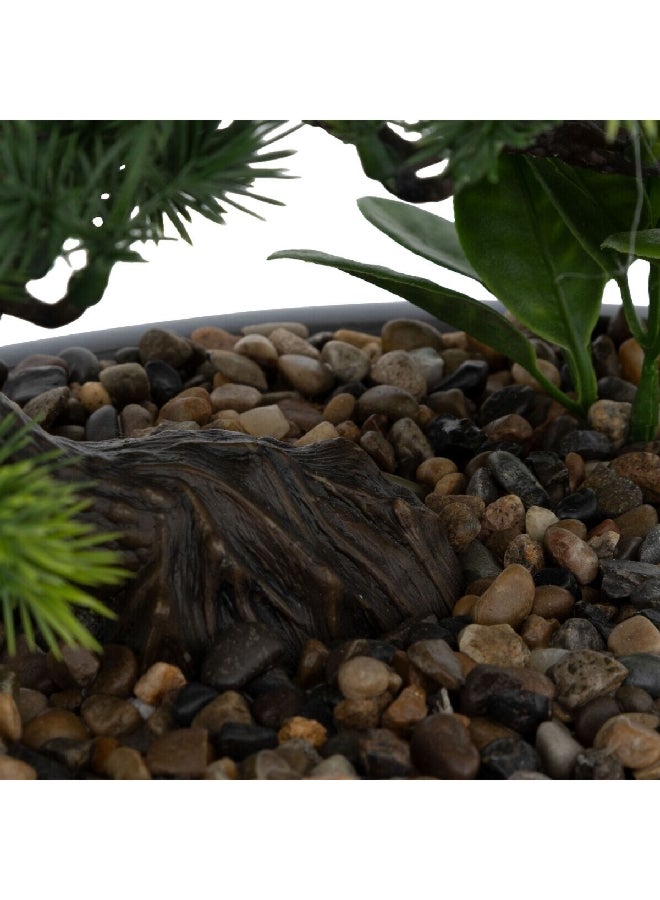 atmosphera Easy Maintenance Artificial Bonsai Plant in Pebble with Pot Green and Blue 20 x 24 x 26 cm 196709  - Image 3