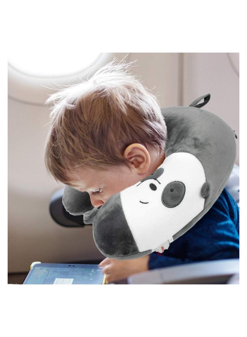 Miniso Travel Neck Panda Pillow with, We Bare Bears Memory Foam Neck Cartoon Pillow Gift for Travelling, Sleeping, Airplane, Car, Home & Office Gray - Image 2