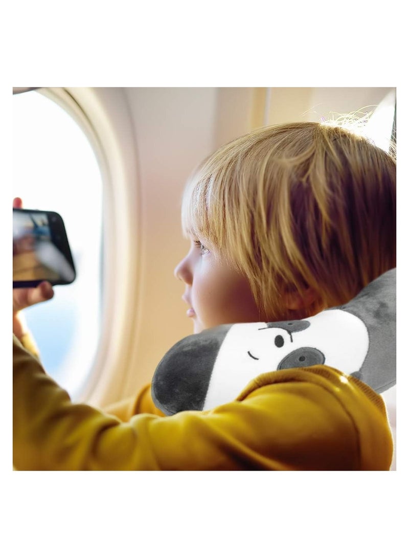 Miniso Travel Neck Panda Pillow with, We Bare Bears Memory Foam Neck Cartoon Pillow Gift for Travelling, Sleeping, Airplane, Car, Home & Office Gray - Image 3