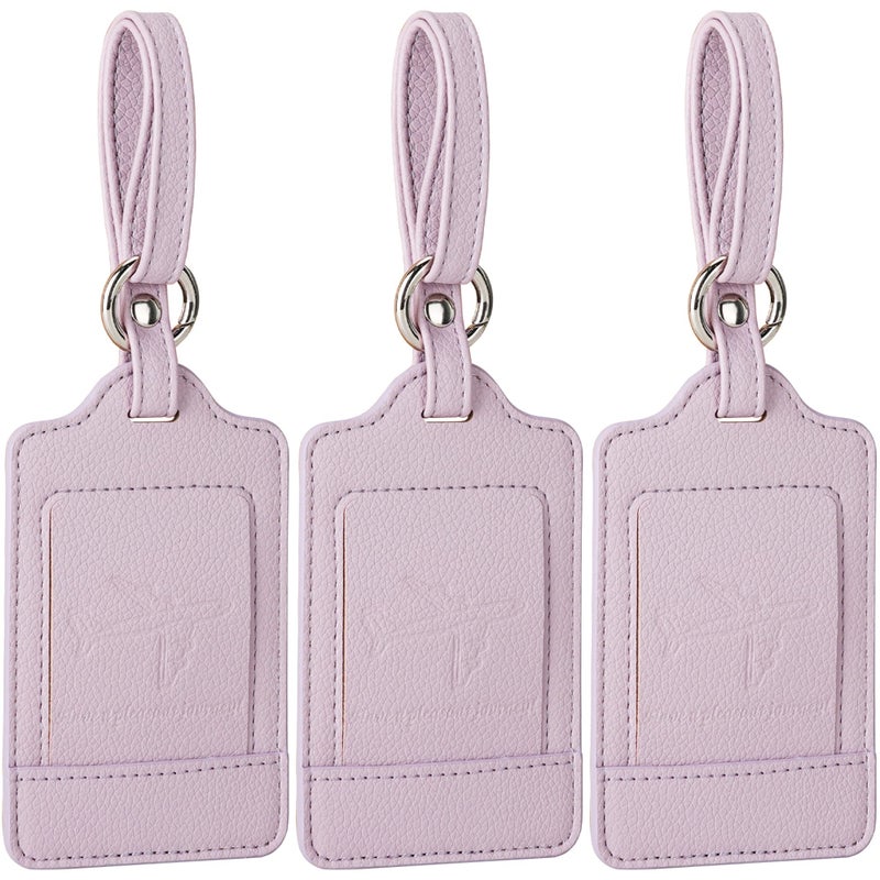 Teskyer Luggage Tags, 3 Pack Premium PU Leather Luggage Tags for Suitcases, Privacy Protection Travel Bag Tags, Lichee Lilac - Image 1