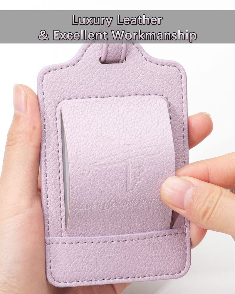 Teskyer Luggage Tags, 3 Pack Premium PU Leather Luggage Tags for Suitcases, Privacy Protection Travel Bag Tags, Lichee Lilac - Image 2