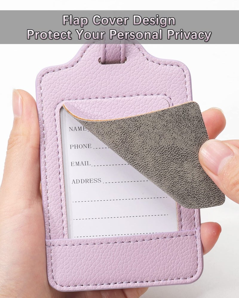 Teskyer Luggage Tags, 3 Pack Premium PU Leather Luggage Tags for Suitcases, Privacy Protection Travel Bag Tags, Lichee Lilac - Image 3